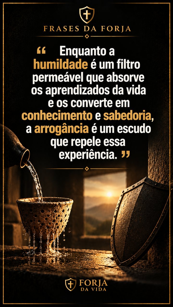 Frases da Forja: “Enquanto a humildade é um filtro permeável que absorve os aprendizados da vida e os converte em conhecimento e sabedoria, a arrogância é um escudo que repele essa experiência.”